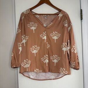 Dolan Left Coast Collection Womens M Top Blouse Brown Floral V Neck Long Sleeve